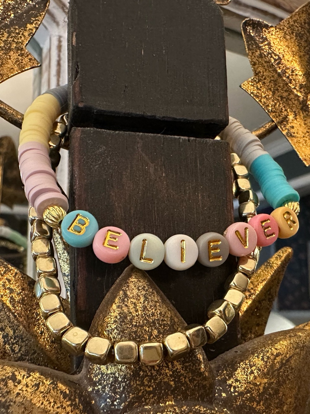 Believer Beaded Bracelet Set - Pastel & Gold